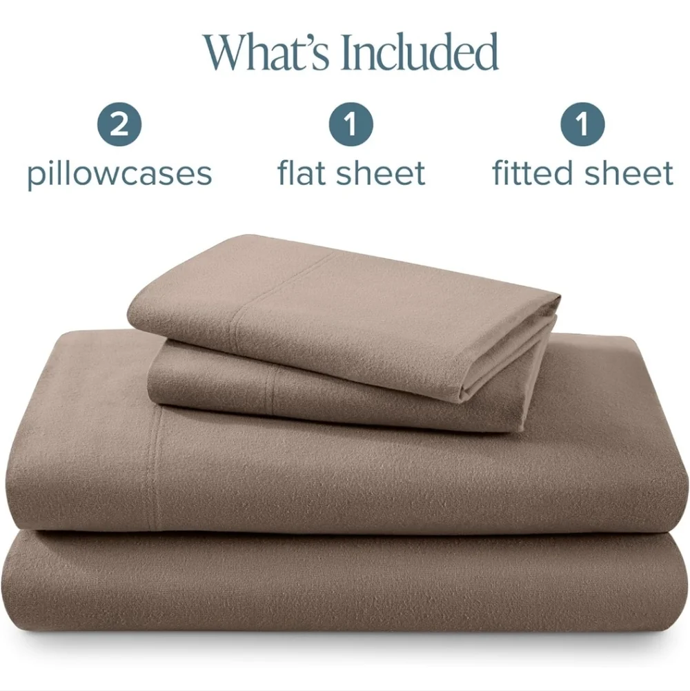 Bare Home Flannel Sheet Set 100% Cotton, Velvety Soft Heavyweight - Double Brush